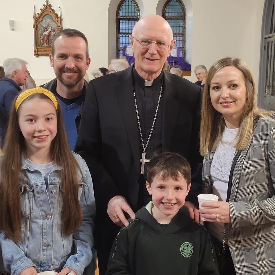 43 Chloe, Jack and Deirdre Kinahan and Mike McQuaide chat  with Archbishop Farrell after the Mass