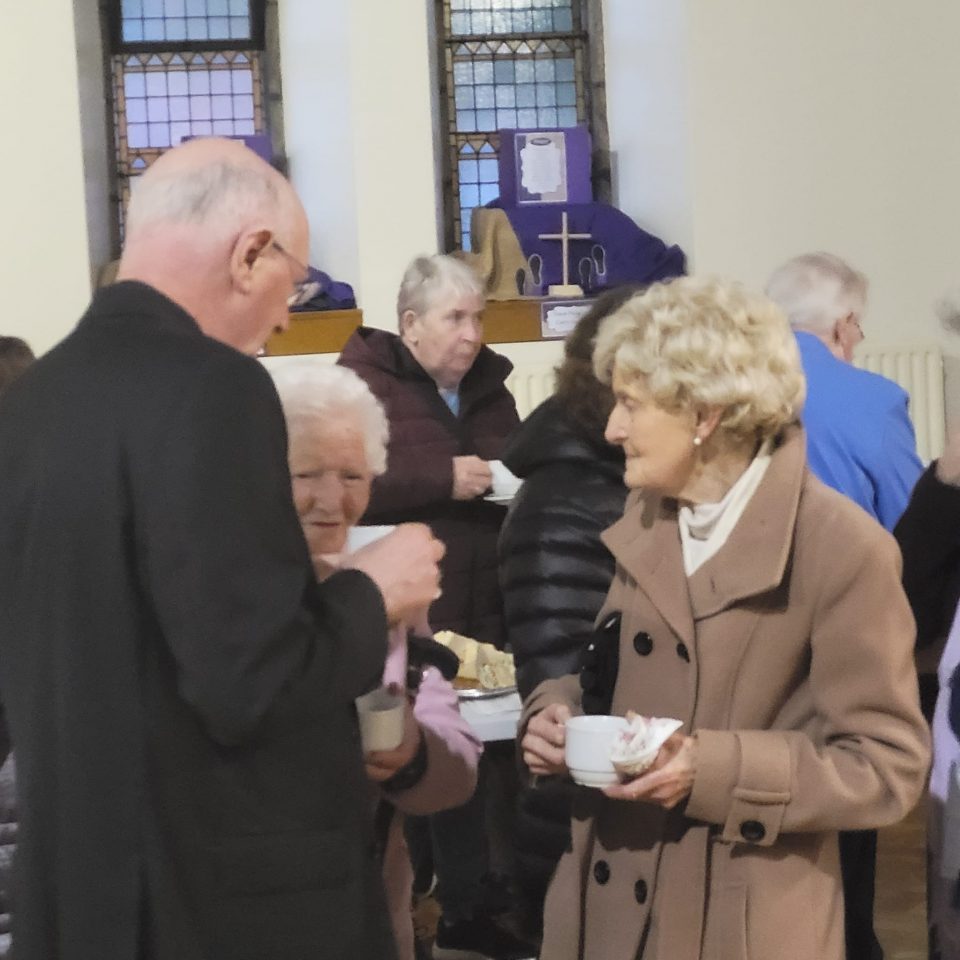 62 Eileen Porter and Angela Redmond chat with Archbishop Farrell after the Mass
